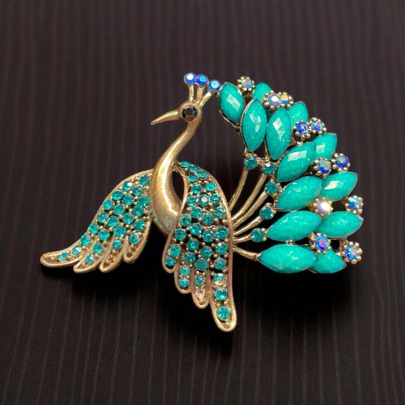 solz Jewelry - Signed Solz Gold and Blue Peacock Brooch